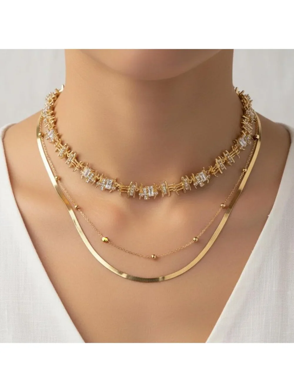 Chunky Braided Gold Chain Necklace, Handmade Cubic Zirconia Choker, Dainty Gift